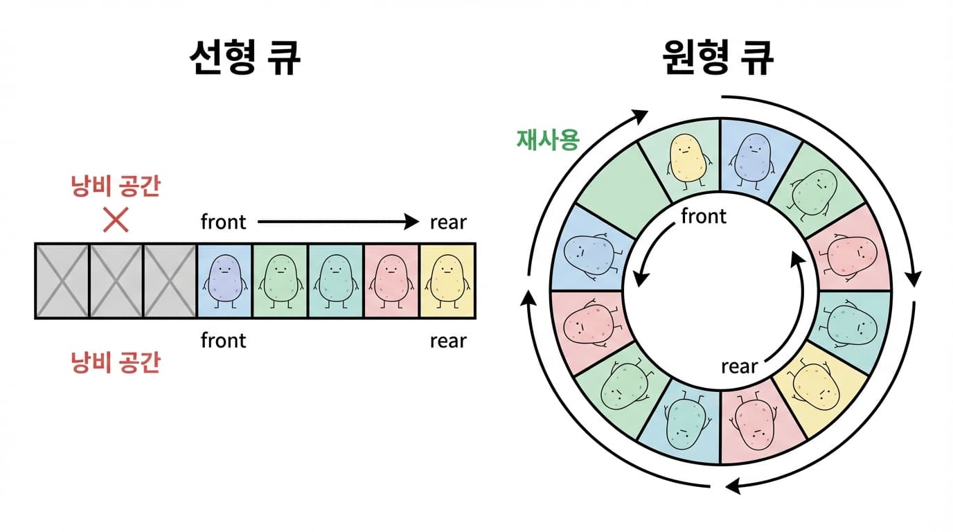 선형 큐와 원형 큐 비교