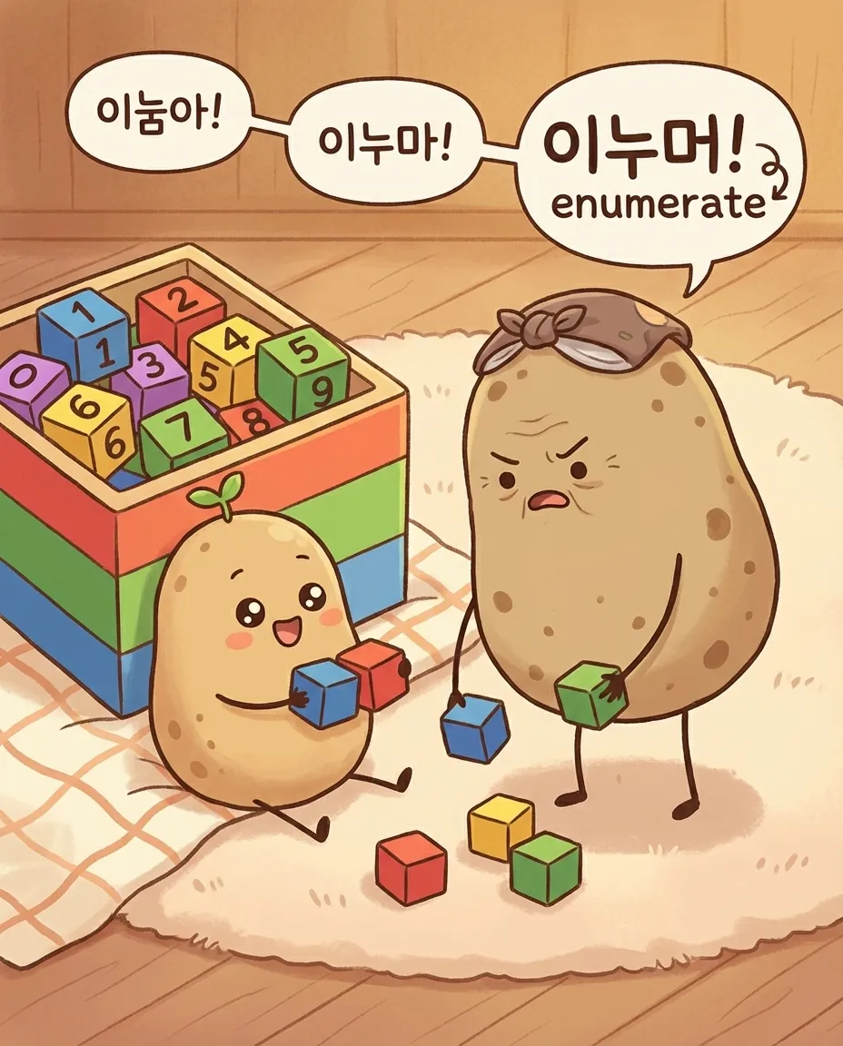 enumerate 함수를 설명하는 감자 캐릭터