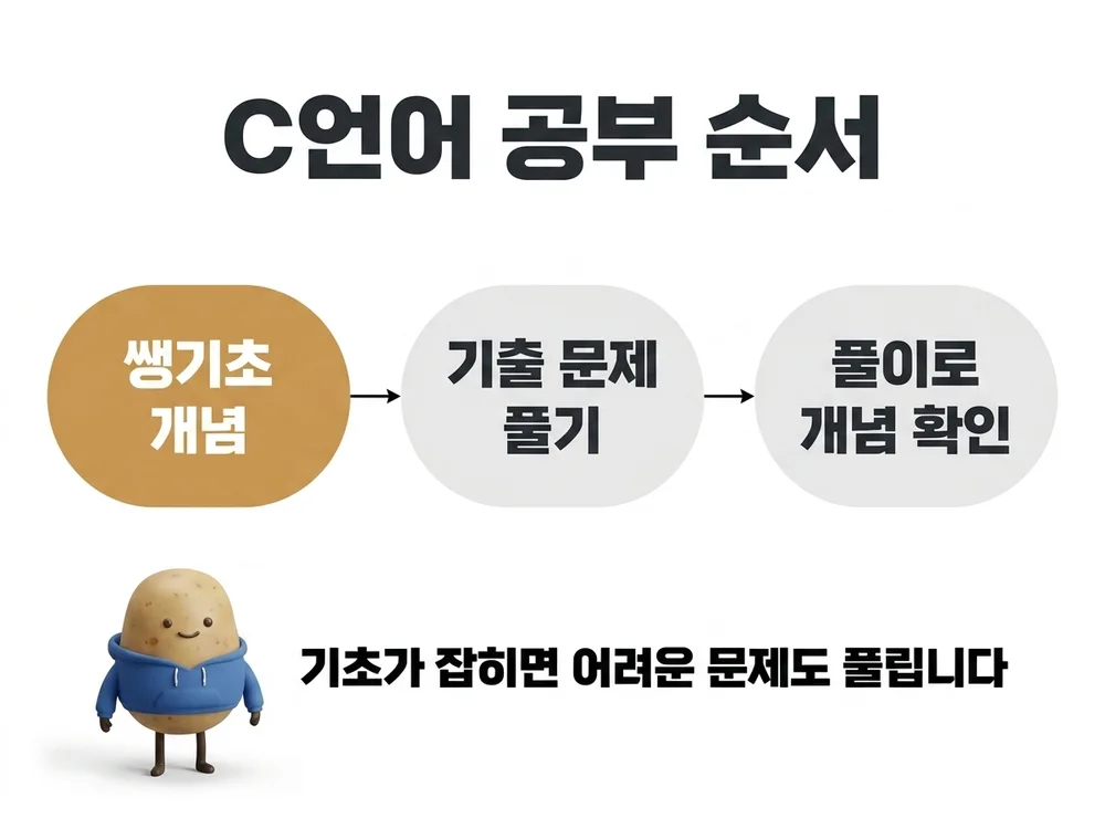 C언어 공부 순서 - 쌩기초 개념에서 기출 문제, 풀이로 개념 확인까지