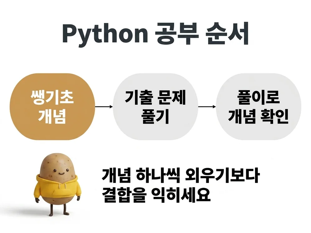 Python 공부 순서 - 쌩기초 개념에서 기출 문제, 풀이로 개념 확인까지