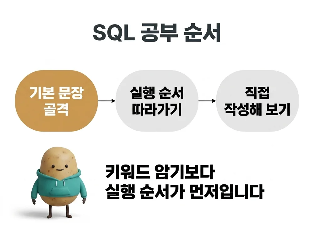 SQL 공부 순서 - 기본 문장 골격에서 실행 순서, 직접 작성까지