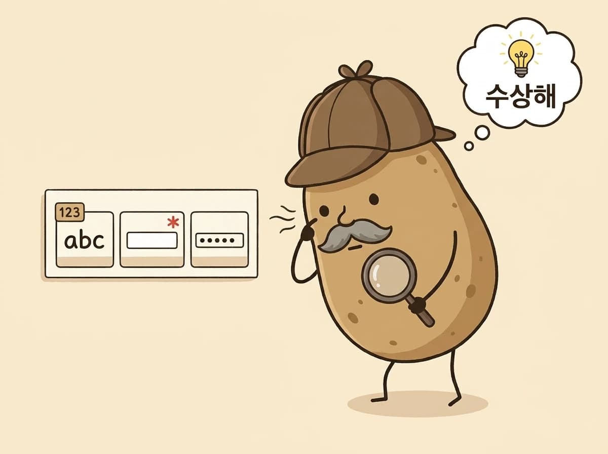 입력 폼의 수상한 칸을 킁킁거리며 살피는 탐정 감자
